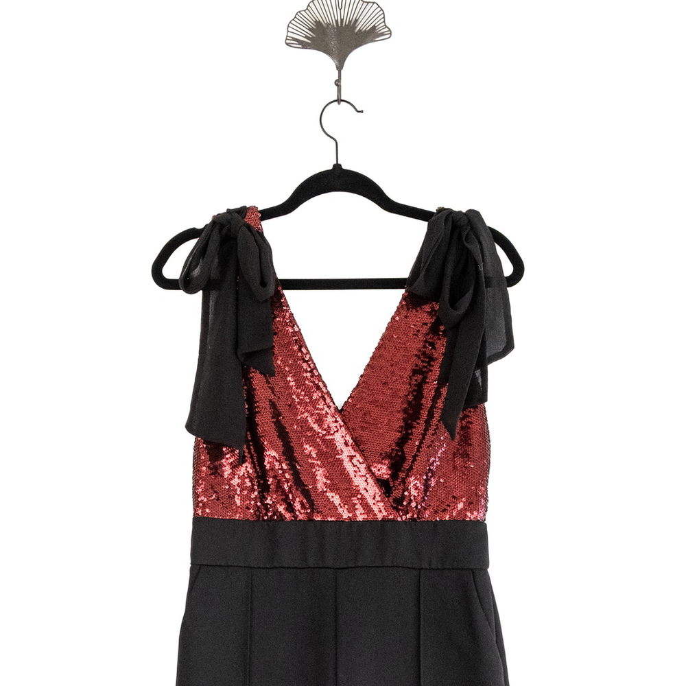 Harlyn Sequin Top Jumpsuit with Bows Women's Black and Red $182 - Size M - Picture 5 of 12
